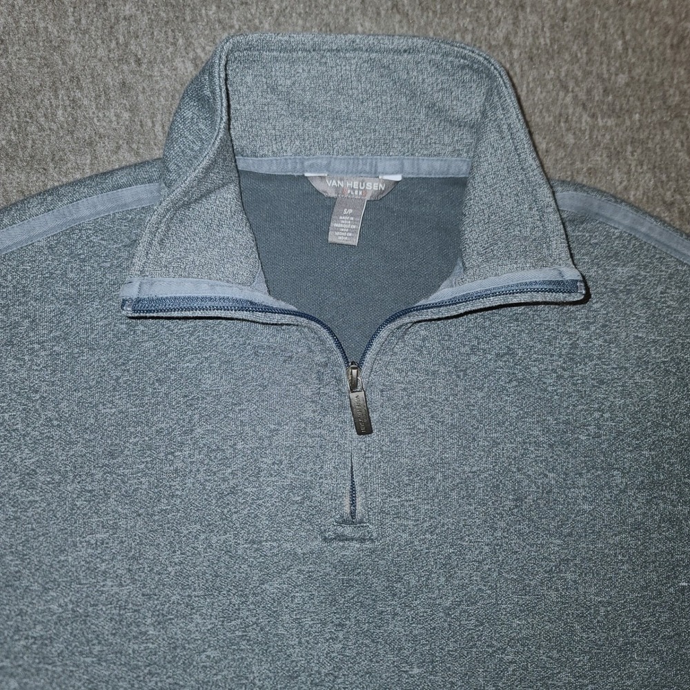 Van Heusen Flex Quarter Zip Pullover Mens Small Blue Heathered Cotton Blend Soft